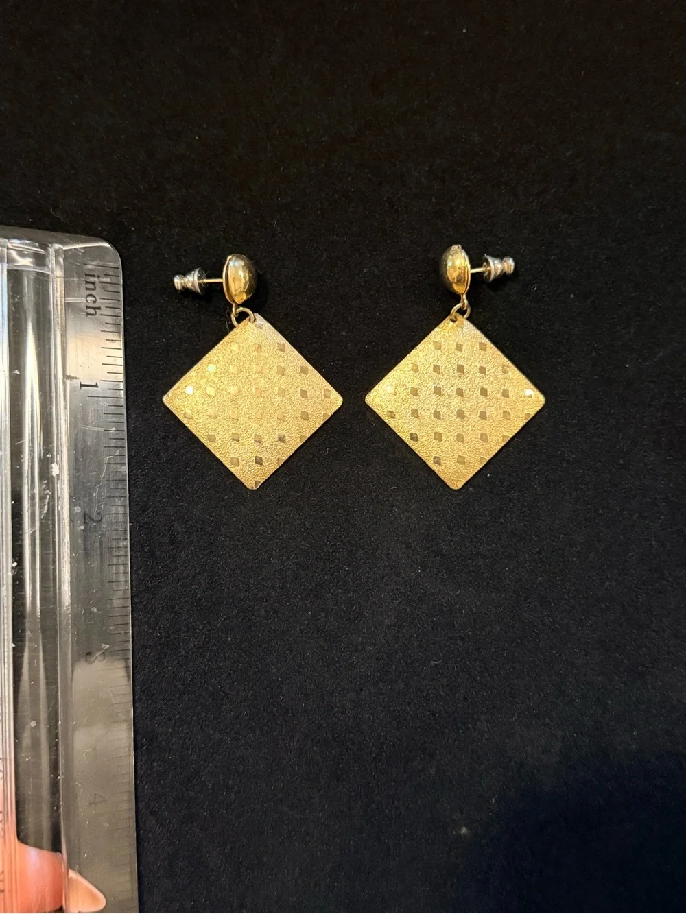Gold-Tone Diamond, Textured Drop Earrings - Women Jewelry